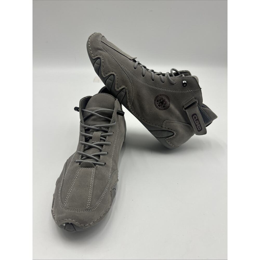 Clohoo Men Ankle High Top sneaker boots chukka gray leather streetwear Size 41